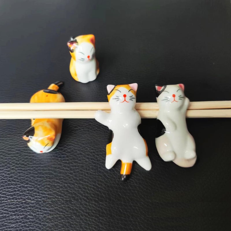 TRUEGOOD Cute Cat Chopsticks Rest Dinner Spoon Stand Knife Fork Holder, Valentine's Day Present (6Pcs Mixcolor) - Image 2
